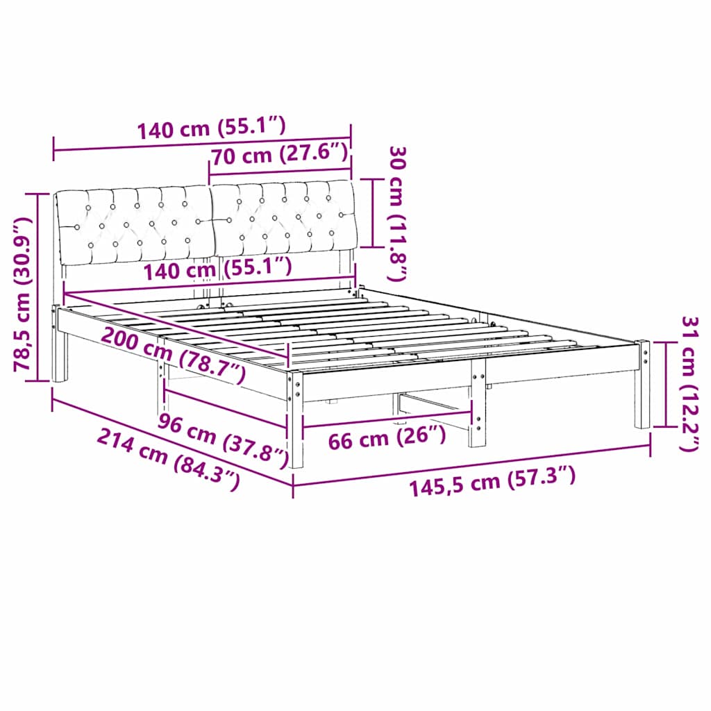 Bettgestell Braun und Schwarz 140 x 200 cm Massivholz Kiefer