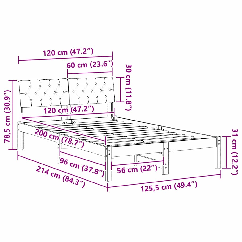 Bettgestell Braun und Taupe 120 x 200 cm Massivholz Kiefer