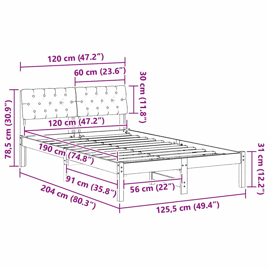 Bettgestell Braun und Taupe 120 x 190 cm Massivholz Kiefer