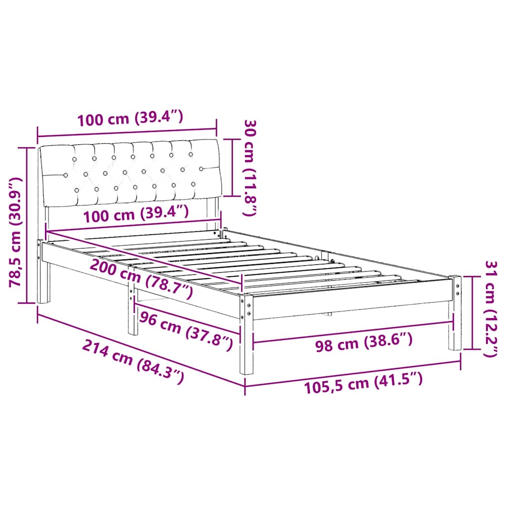 Bettgestell Braun und Schwarz 100 x 200 cm Massivholz Kiefer