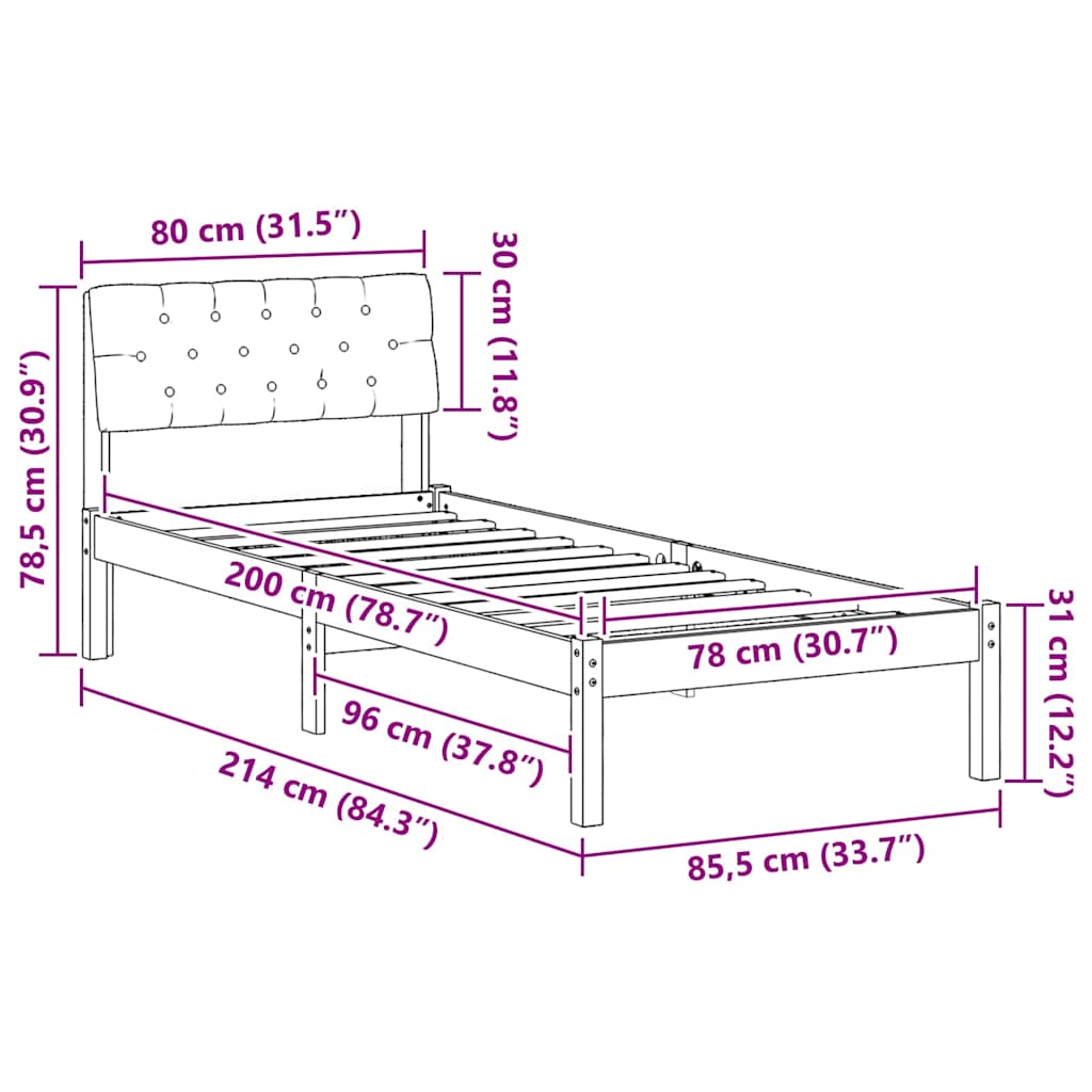 Bettgestell Braun und Dunkelgrau 80 x 200 cm Massivholz Kiefer