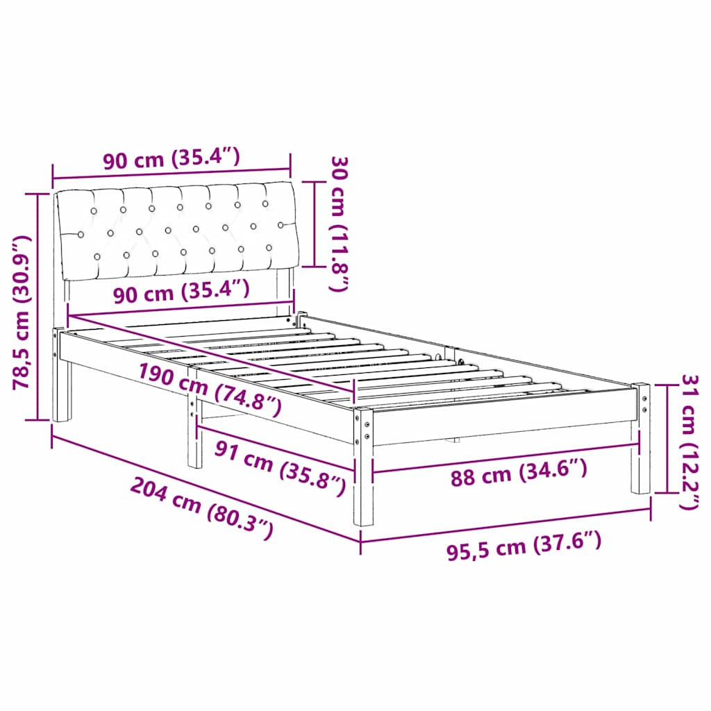 Bettgestell Braun und Taupe 90 x 190 cm Massivholz Kiefer