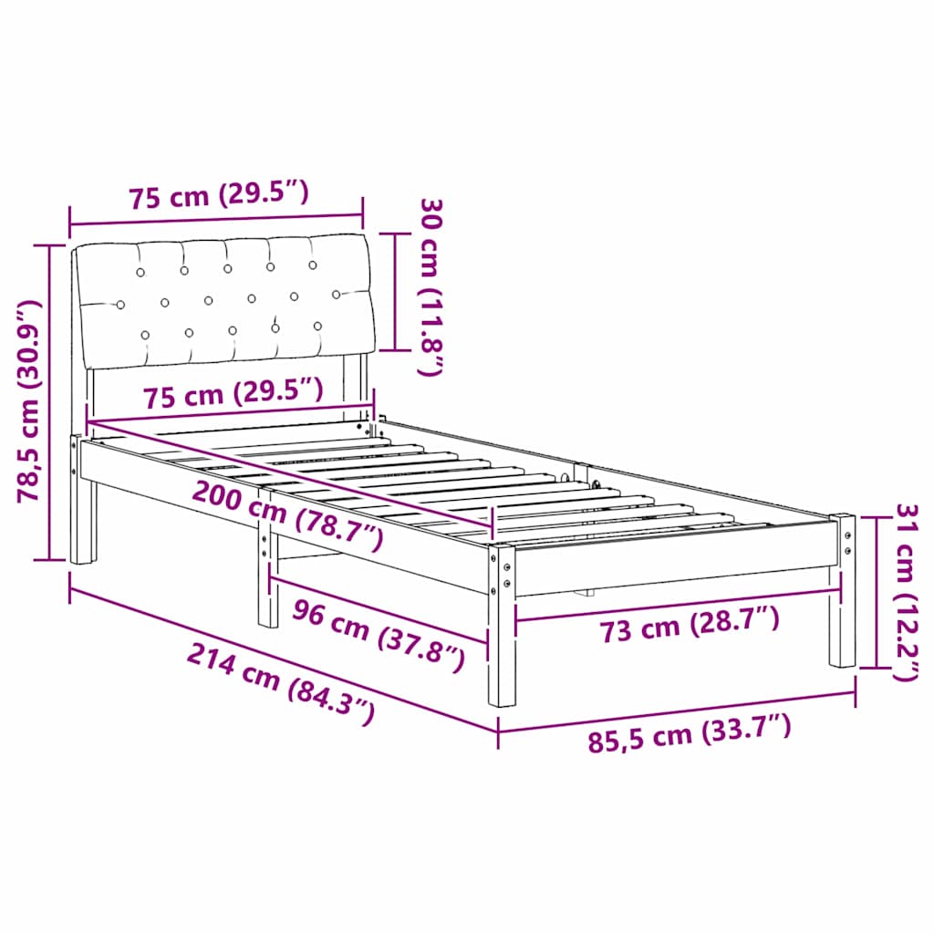 Bettgestell Braun und Dunkelgrau 75 x 190 cm Massivholz Kiefer
