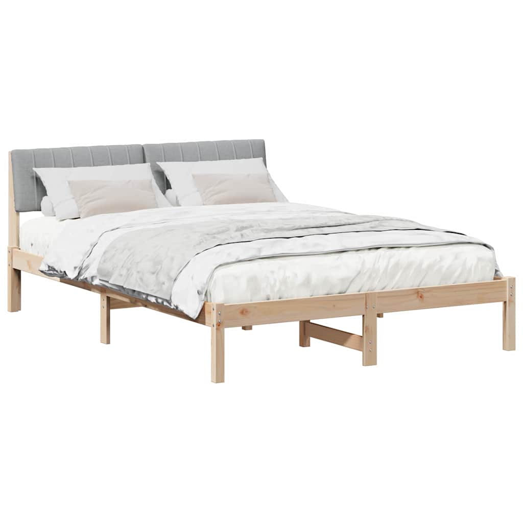 Bettgestell Braun und hellgrau 135 x 190 cm Massivholz Kiefer