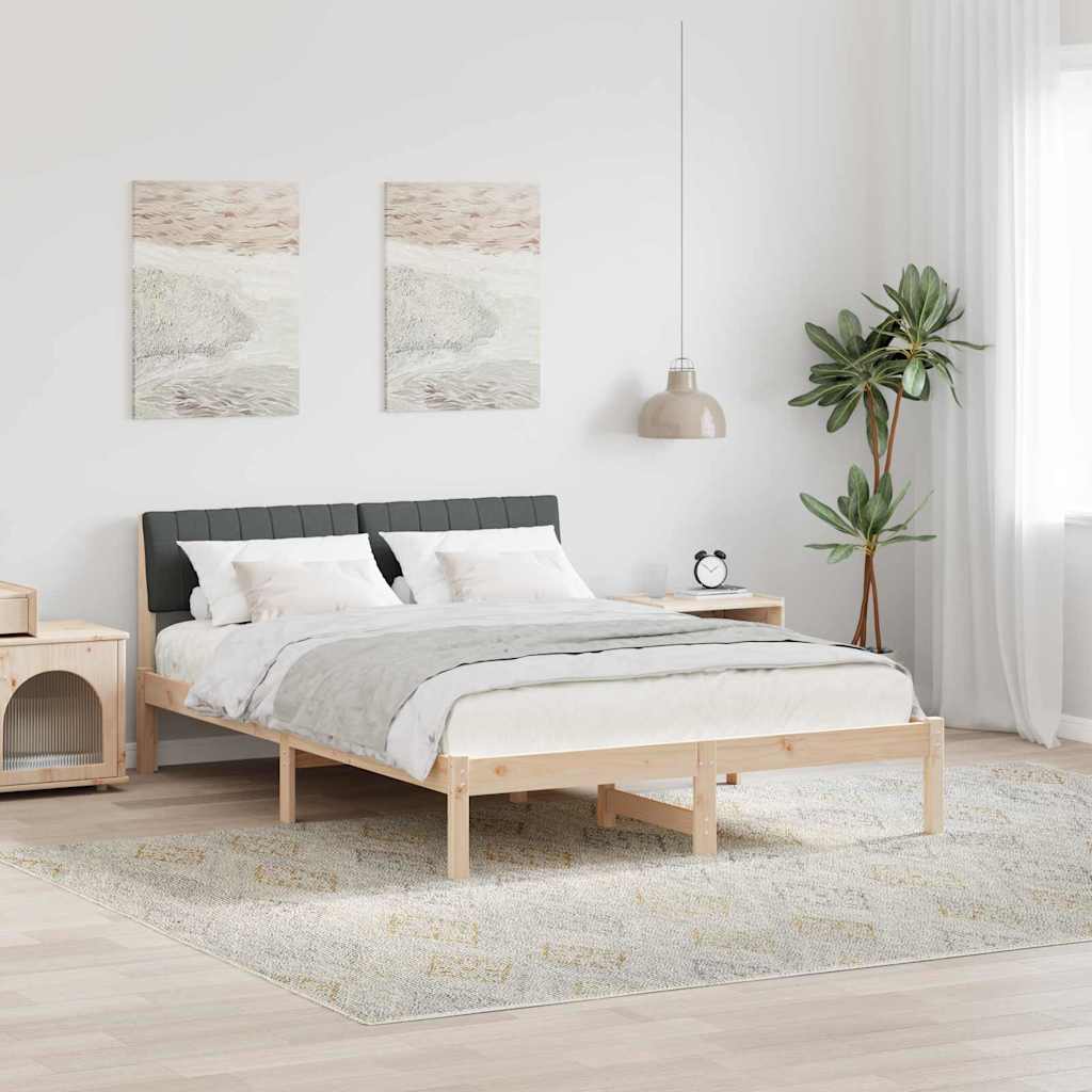 Bettgestell Braun und Dunkelgrau 135 x 190 cm Massivholz Kiefer