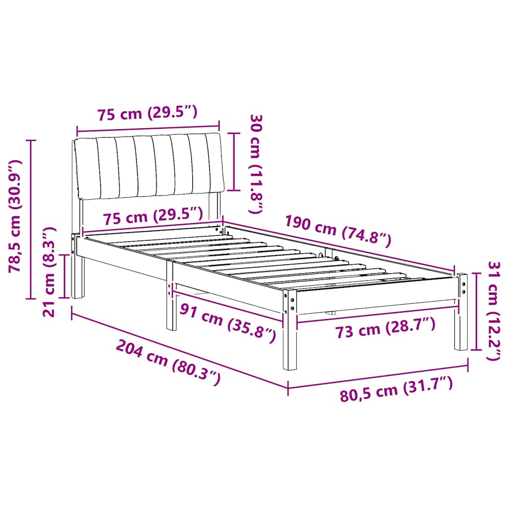 Bettgestell Braun und Schwarz 75 x 190 cm Massivholz Kiefer