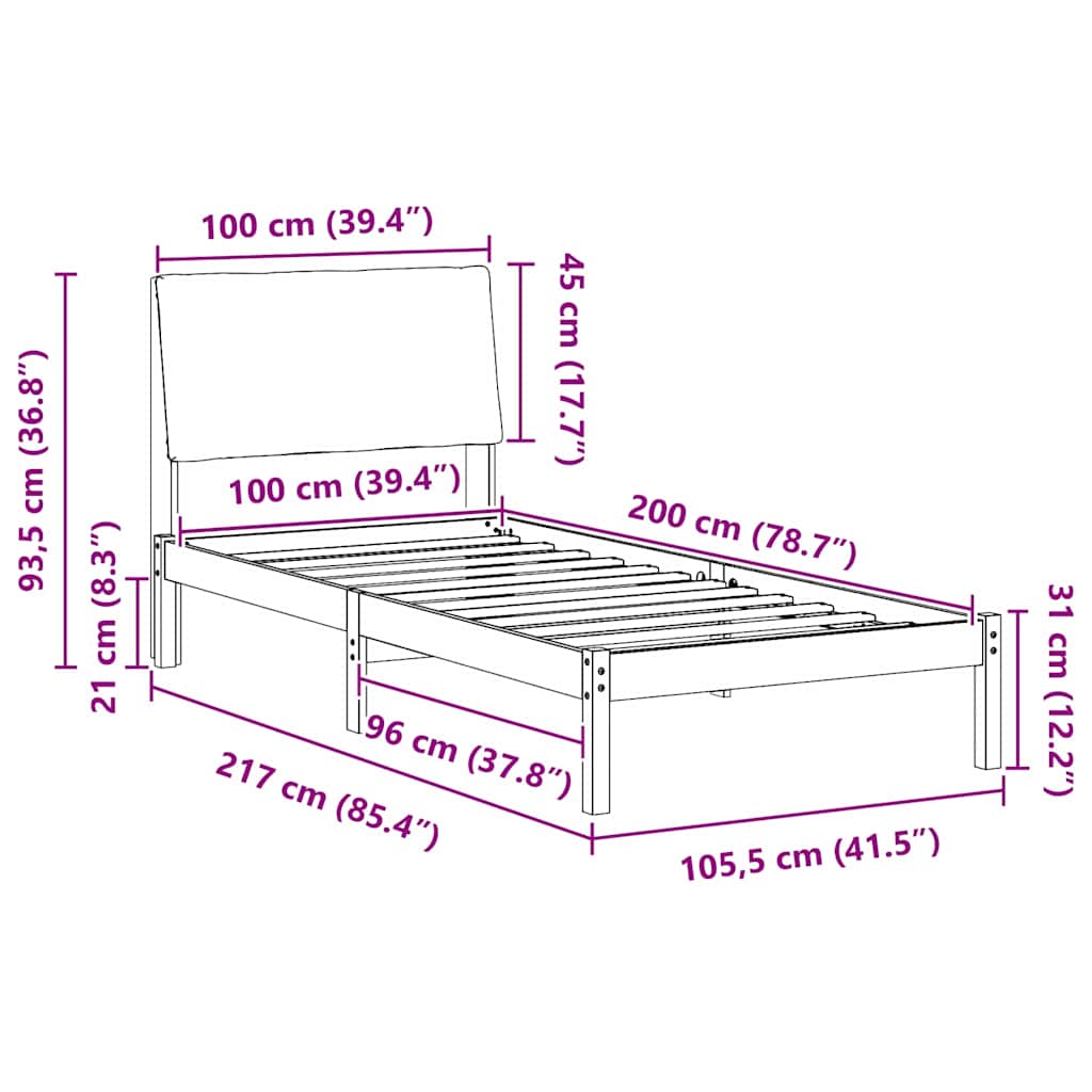 Bettgestell Braun und Schwarz 100 x 200 cm Massivholz Kiefer