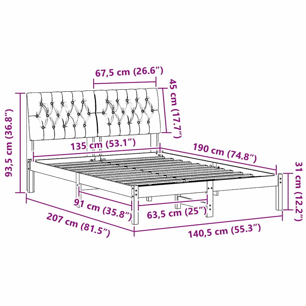 Bettgestell mit gepolstertem Kopfteil Weiß 135 x 190 cm