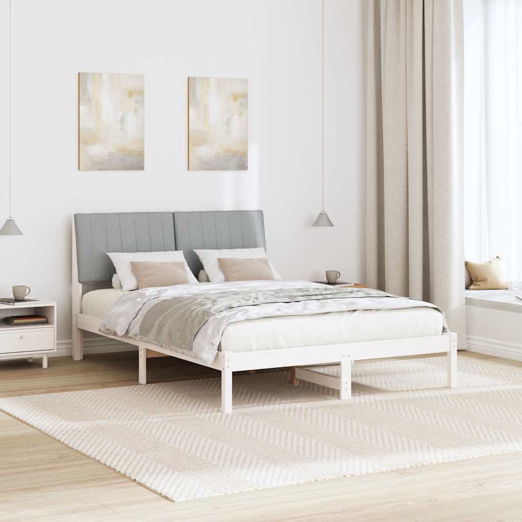 Bettrahmen mit Kopfteil Weiß 135 x 190 cm Massives Kiefernholz