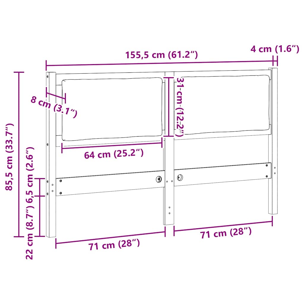 Kopfteil Sonstiges Braun 150 cm Massivholz Kiefer