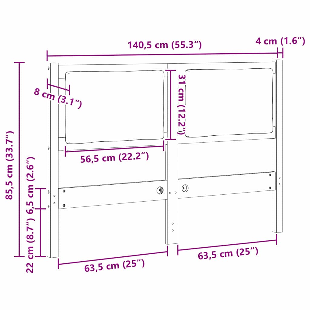 Kopfteil Sonstiges Braun 135 cm Massivholz Kiefer