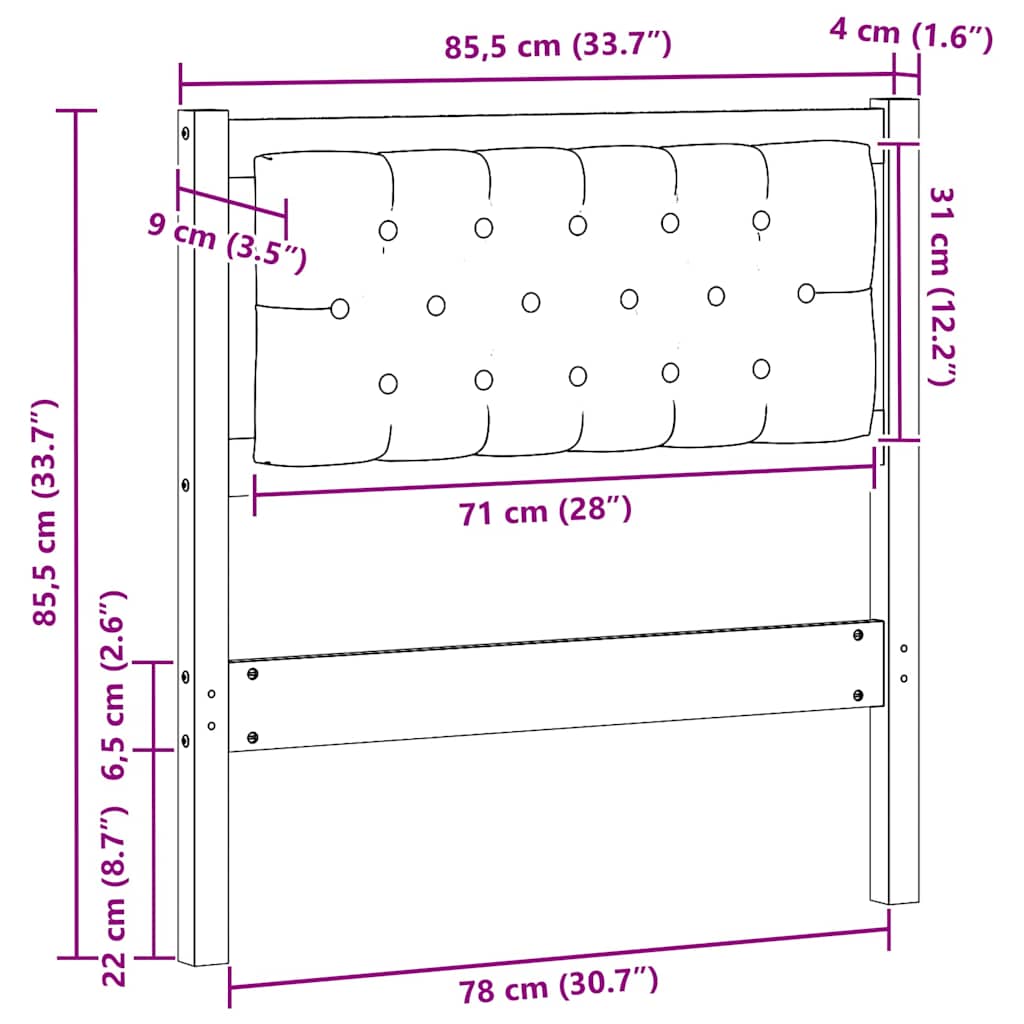 Kopfteil Sonstiges Braun und Dunkelgrau 80 cm Massivholz Kiefer