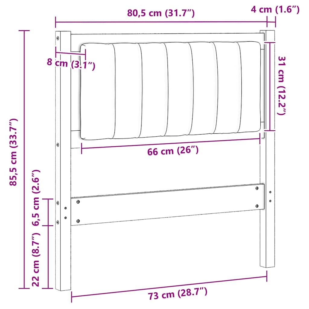 Gepolstertes Kopfteil Weiß 75 cm Massives Kiefernholz