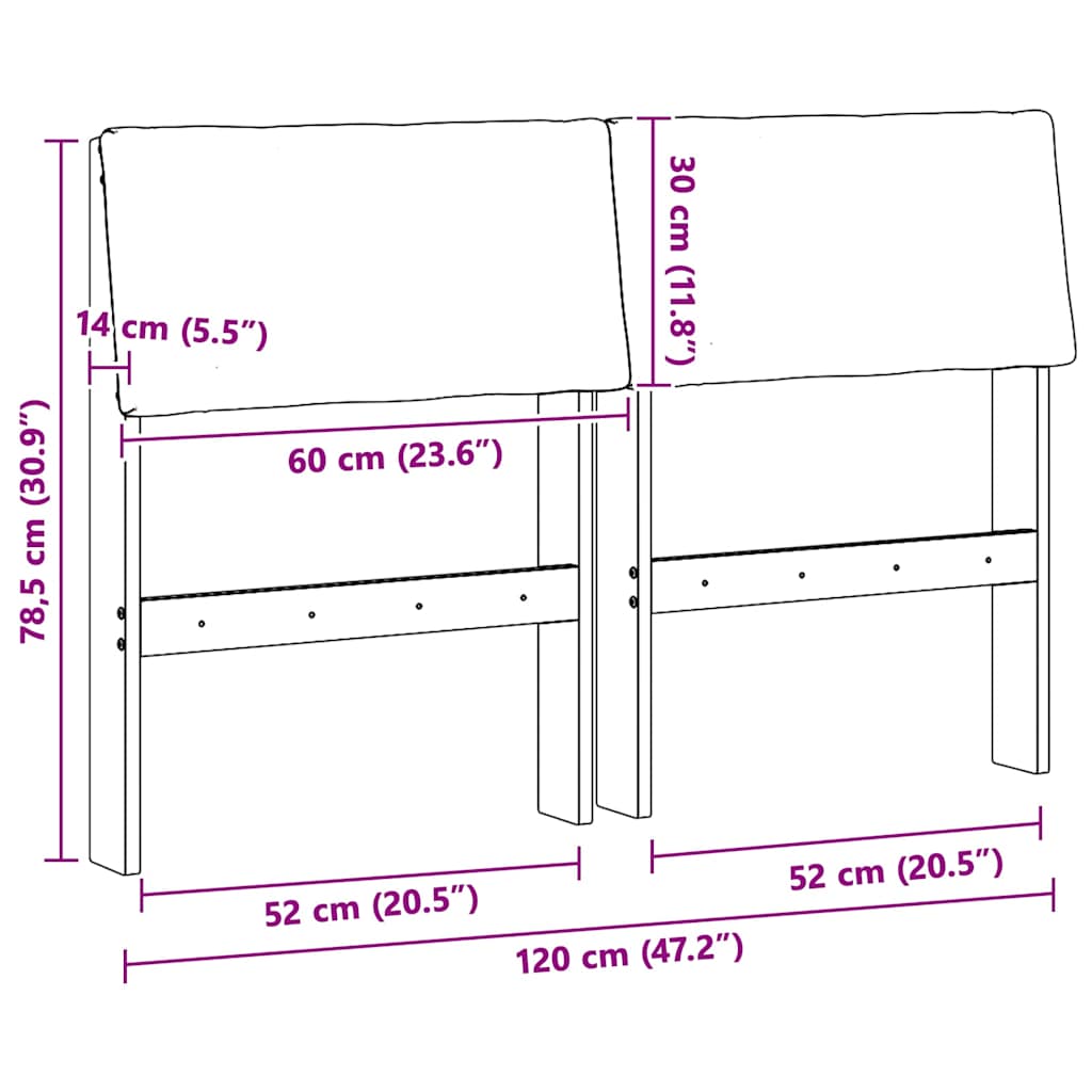 Gepolstertes Kopfteil Dunkelgrau 120 cm Massives Kiefernholz