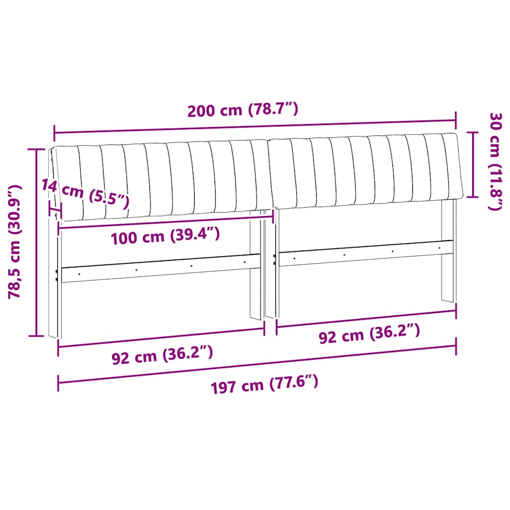Gepolstertes Kopfteil Dunkelgrau 200 cm Massives Kiefernholz