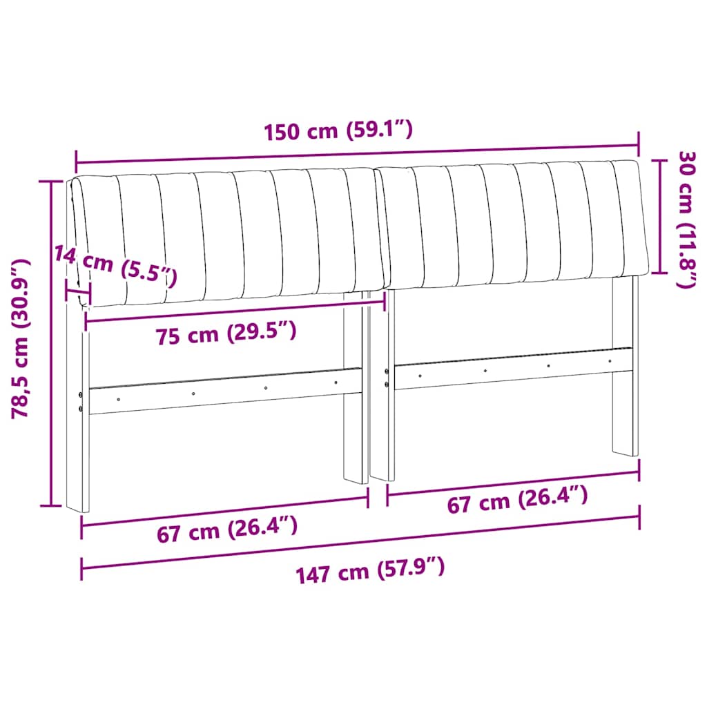Gepolstertes Kopfteil Schwarz 150 cm Massives Kiefernholz