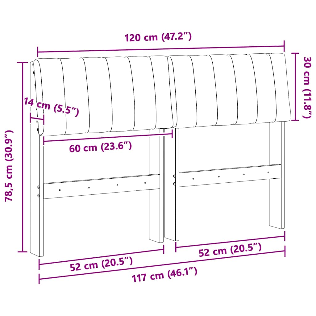 Gepolstertes Kopfteil Schwarz 120 cm Massives Kiefernholz
