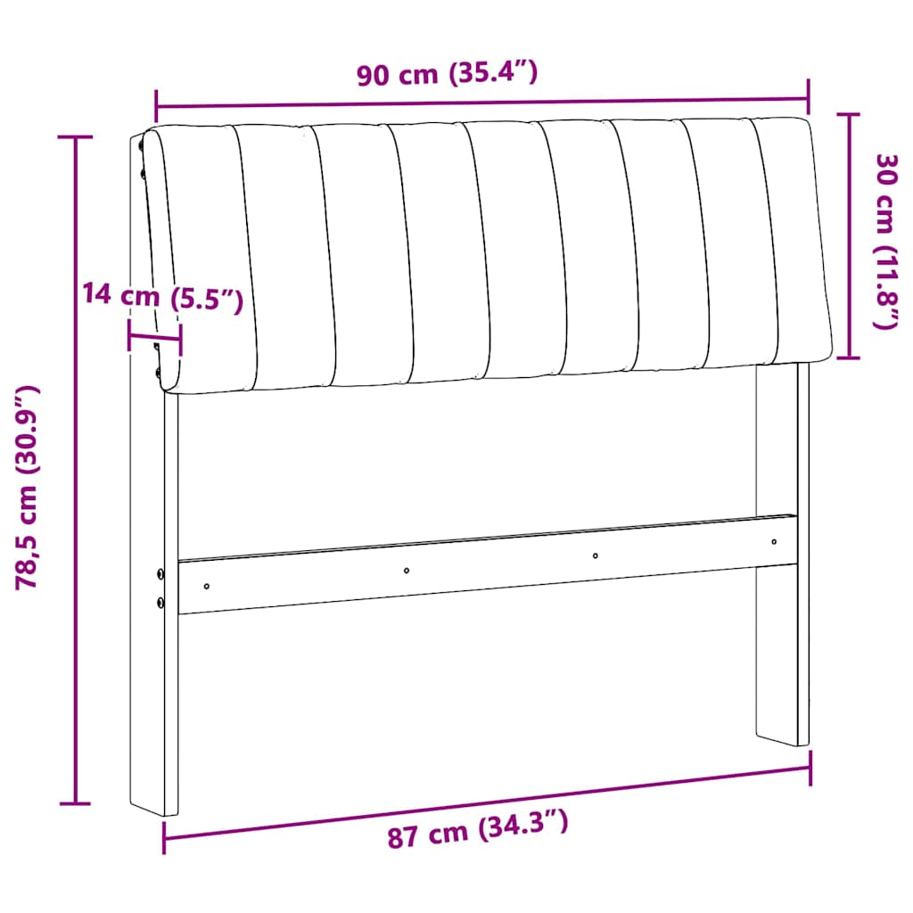 Gepolstertes Kopfteil Dunkelgrau 90 cm Massives Kiefernholz
