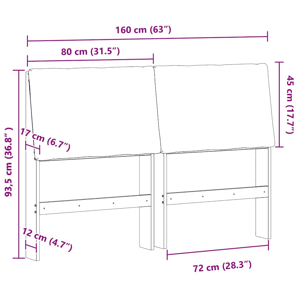 Gepolstertes Kopfteil Schwarz 160 cm Massives Kiefernholz