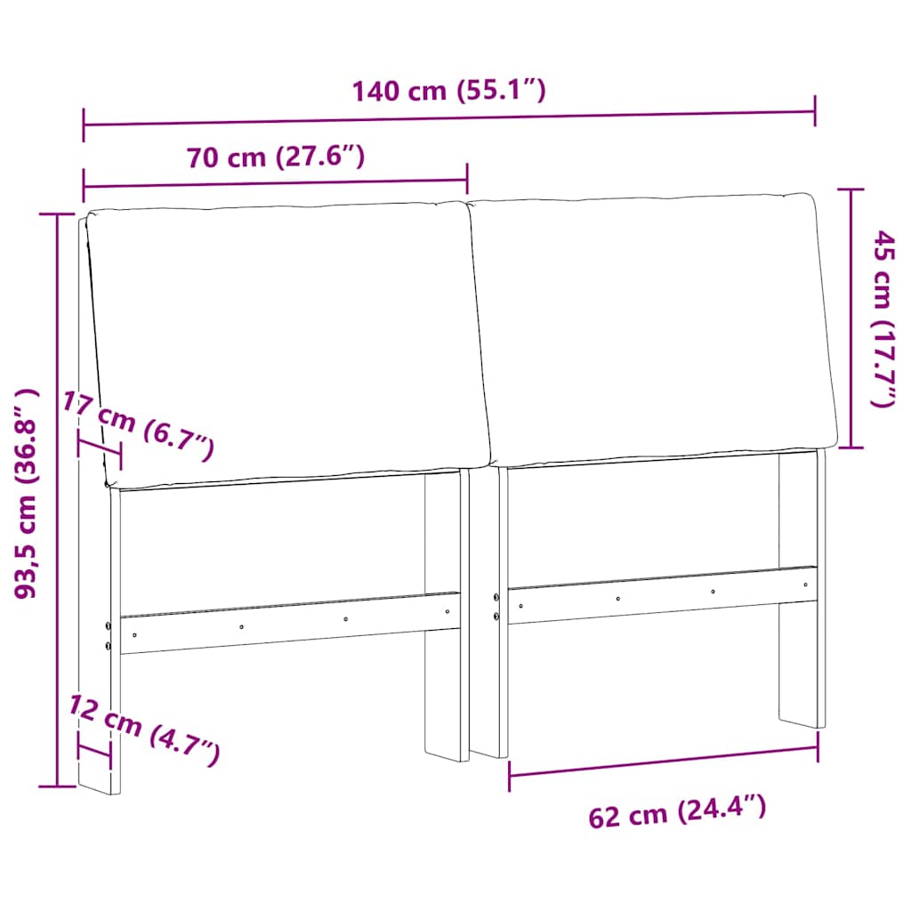 Gepolstertes Kopfteil Schwarz 140 cm Massives Kiefernholz