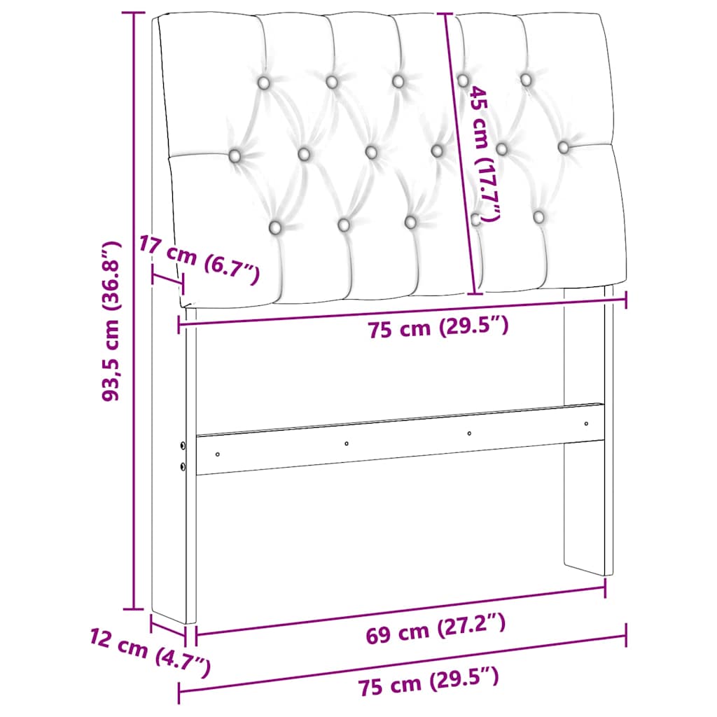 Gepolstertes Kopfteil Dunkelgrau 75 cm Massives Kiefernholz