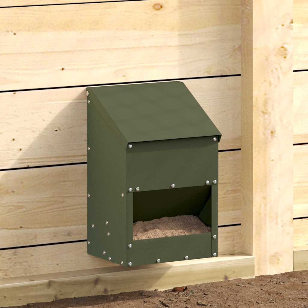 Hühnerfütterer Olive Grün 21 x 16 x 33 cm Kaltgewalzter Stahl