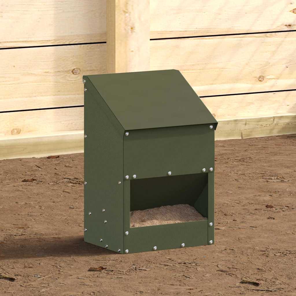Hühnerfütterer Olive Grün 21 x 16 x 33 cm Kaltgewalzter Stahl