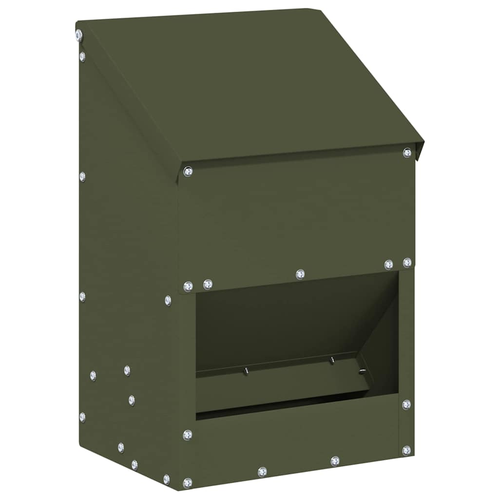 Hühnerfütterer Olive Grün 21 x 16 x 33 cm Kaltgewalzter Stahl