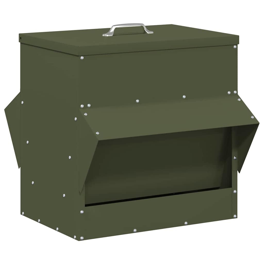 Hühnerfütterer Olive Grün 40,5 x 45 x 41 cm Kaltgewalzter Stahl