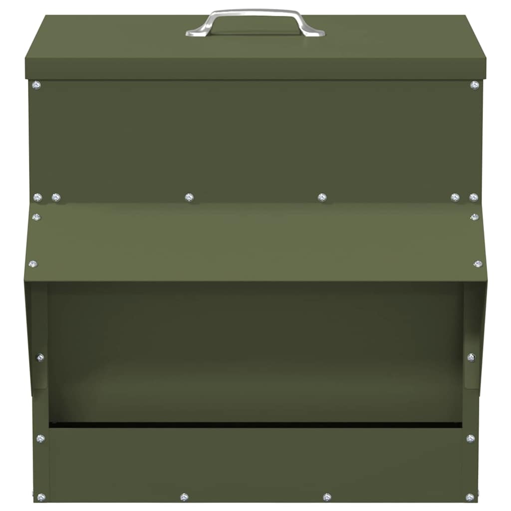 Hühnerfütterer Olive Grün 40,5 x 45 x 41 cm Kaltgewalzter Stahl
