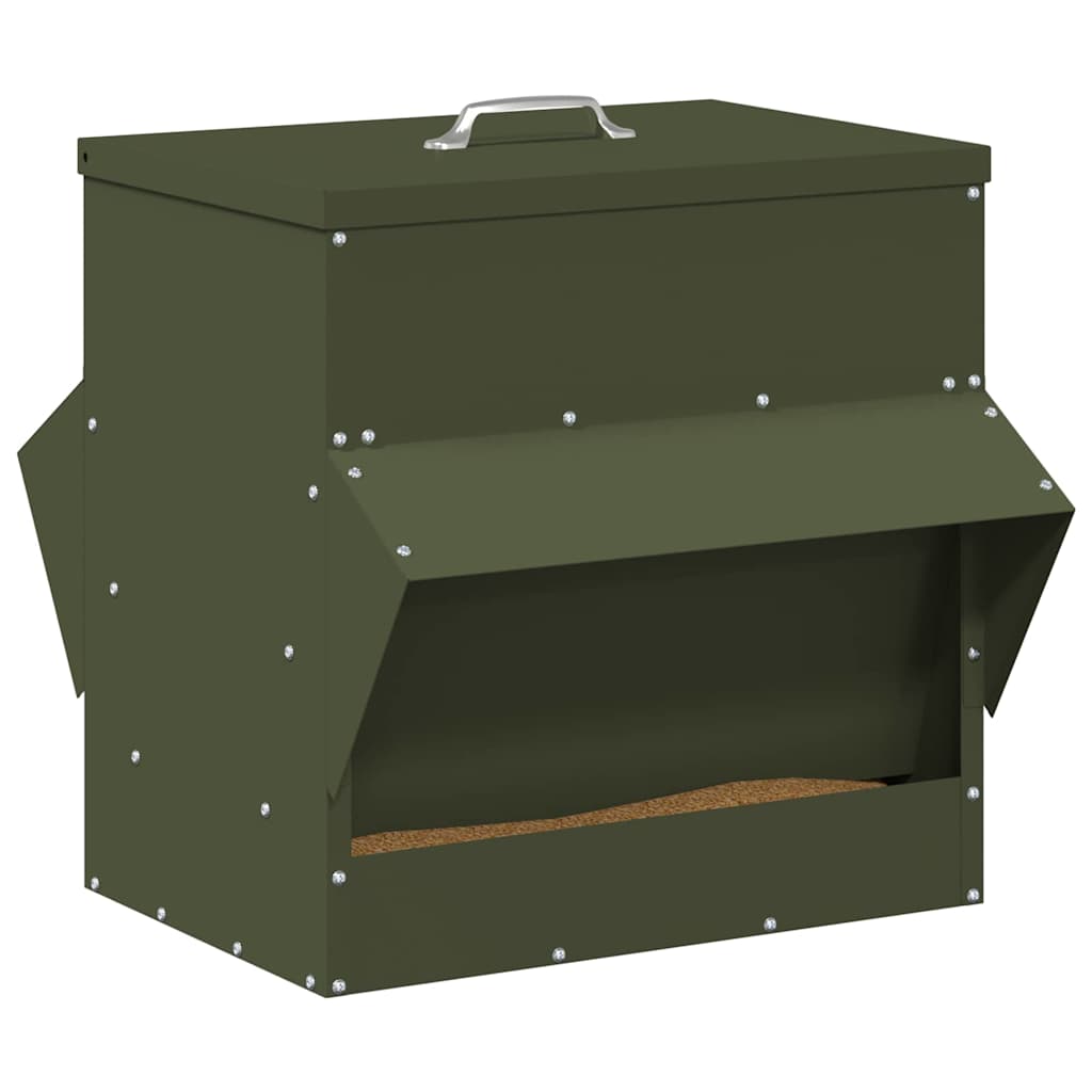 Hühnerfütterer Olive Grün 40,5 x 45 x 41 cm Kaltgewalzter Stahl