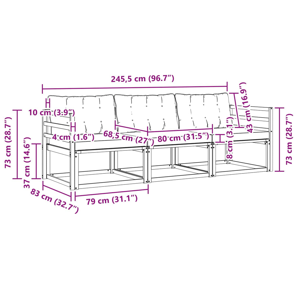 Outdoor-Sofagarnitur mit Kissen 3 pcs Weiß und Hellgrau