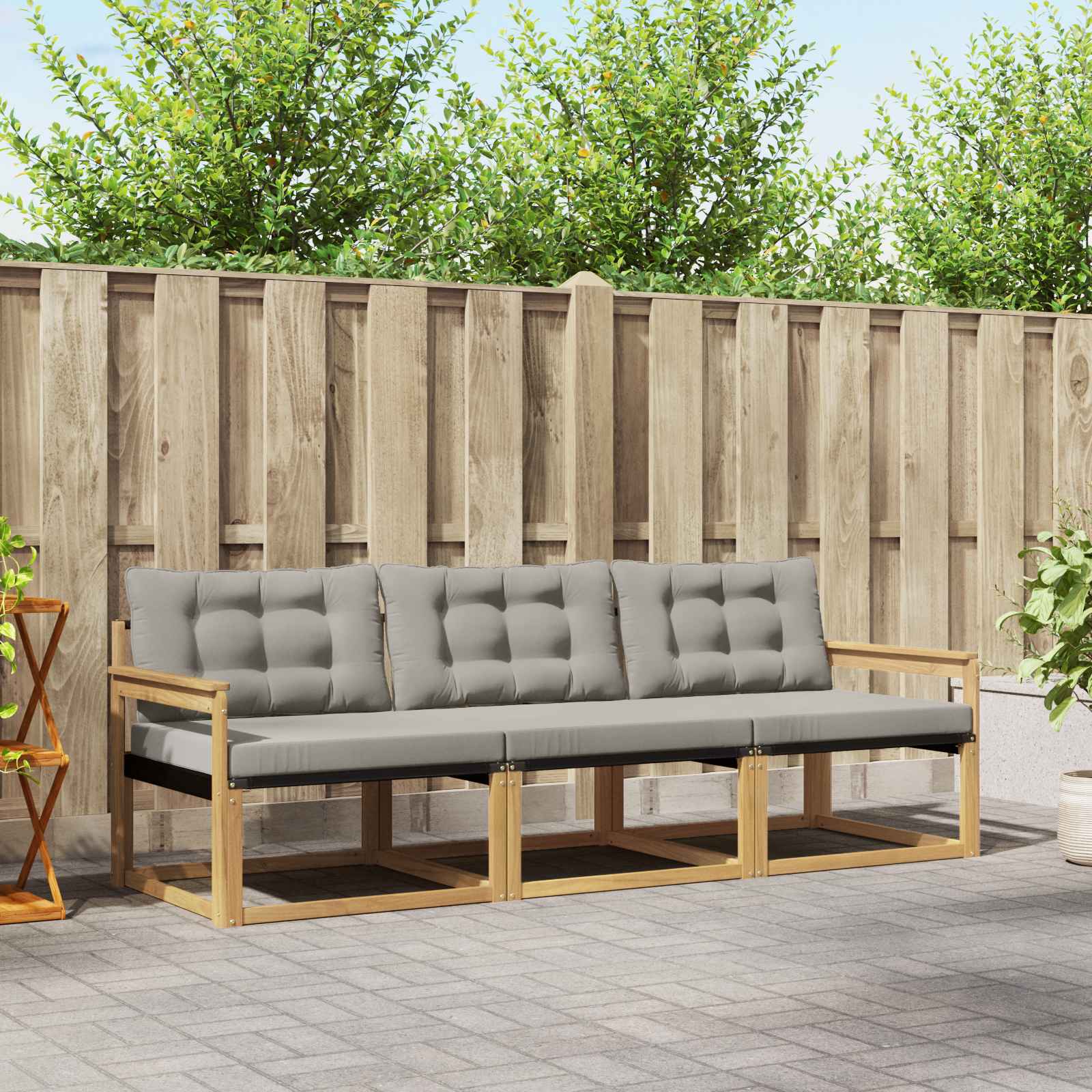 Outdoor-Sofagarnitur mit Kissen 3 pcs Weiß und Hellgrau