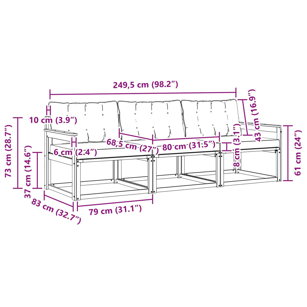 Outdoor-Sofagarnitur mit Kissen 3 pcs Weiß und Beige
