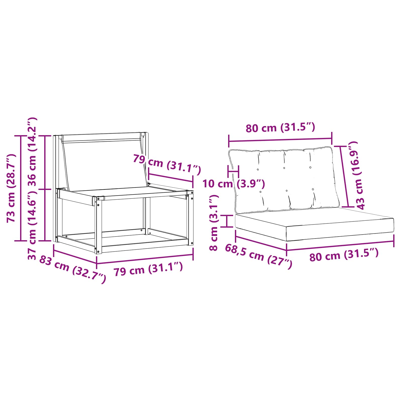Outdoor-Sofagarnitur mit Kissen 3 pcs Weiß und Beige