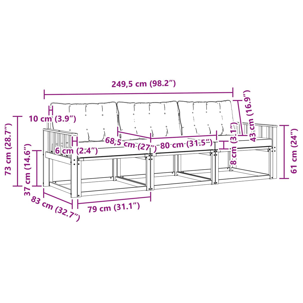 Outdoor-Sofagarnitur mit Kissen 3 pcs Weiß und Creme
