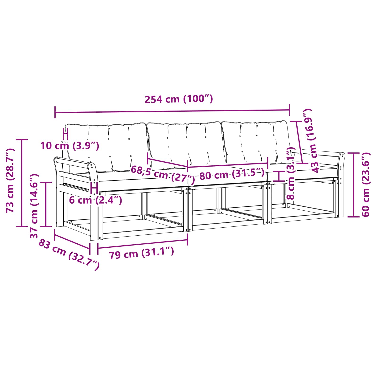 Outdoor-Sofagarnitur mit Kissen 3 pcs Weiß und Creme