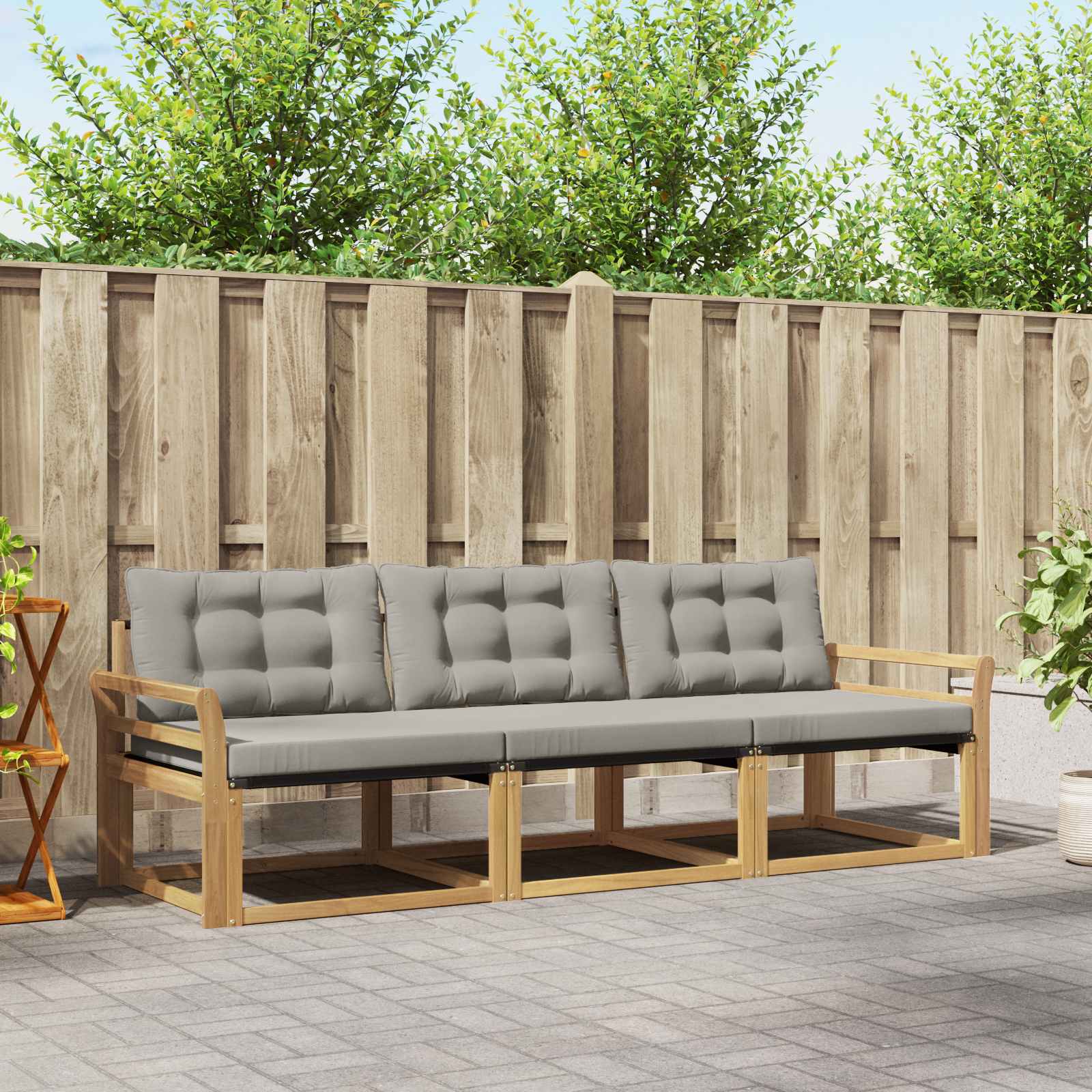 Outdoor-Sofagarnitur mit Kissen 3 pcs Weiß und Hellgrau