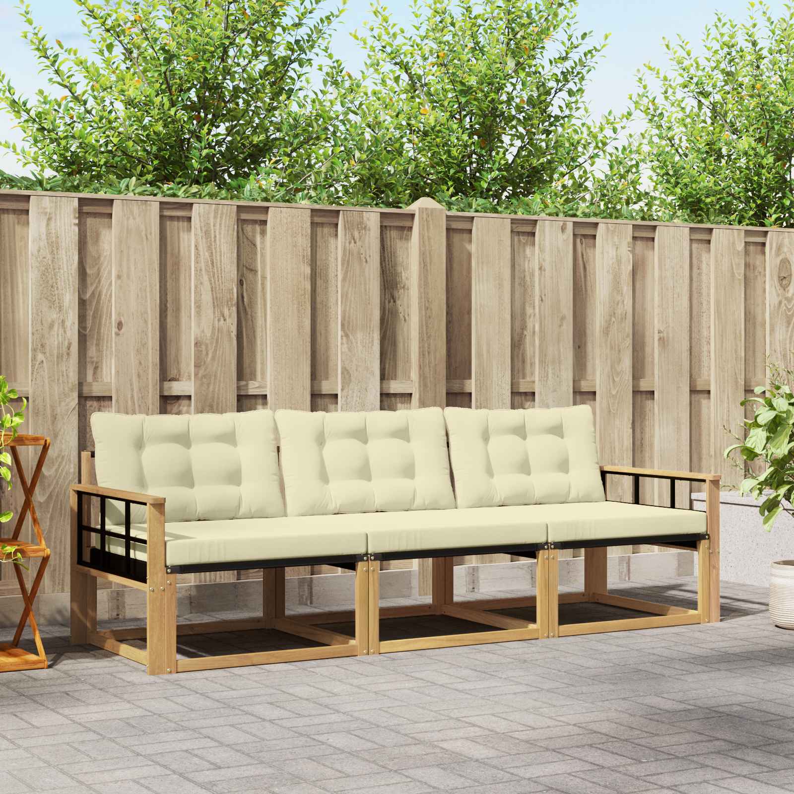Outdoor-Sofagarnitur mit Kissen 3 pcs Weiß und Creme
