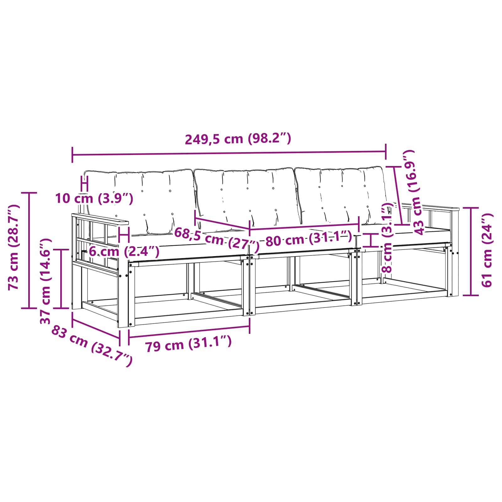 Outdoor-Sofagarnitur mit Kissen 3 pcs Weiß und Beige