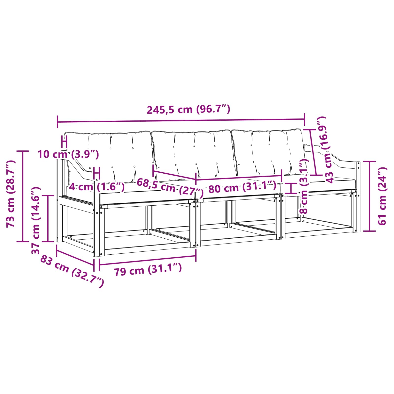 Outdoor-Sofagarnitur mit Kissen 3 pcs Weiß und Hellgrau