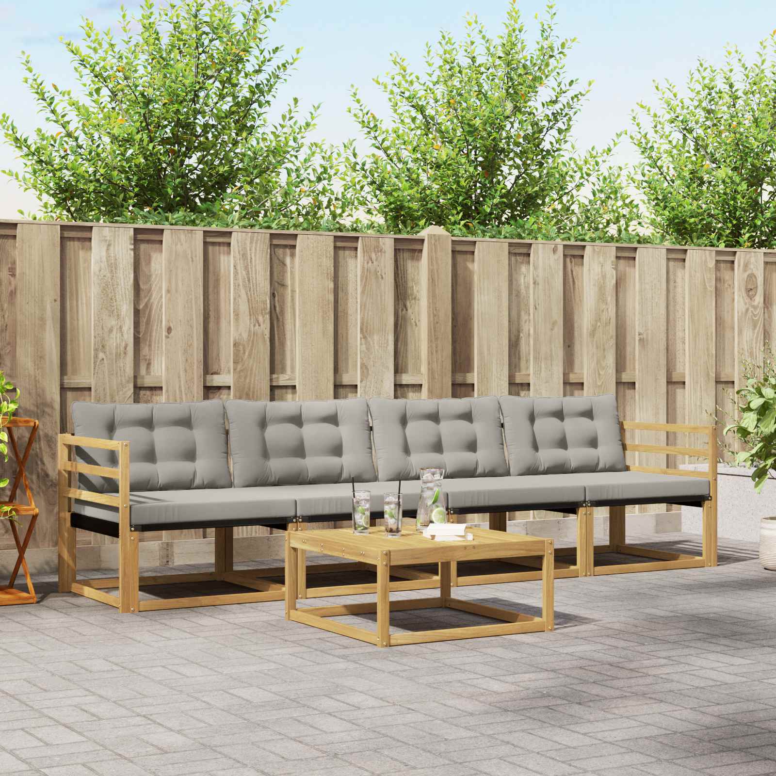 Outdoor-Sofagarnitur 5 pcs Weiß und Hellgrau 79 x 79 x 37 cm