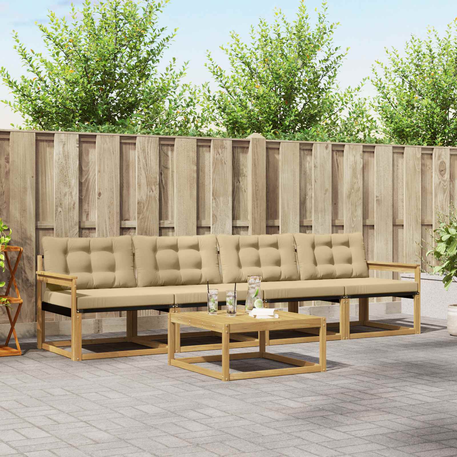 Outdoor-Sofagarnitur 5 pcs Weiß und Beige 79 x 79 x 37 cm