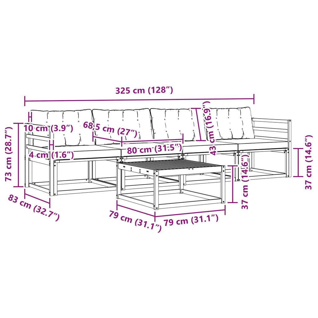 Outdoor-Sofagarnitur 5 pcs Weiß und Beige 79 x 79 x 37 cm
