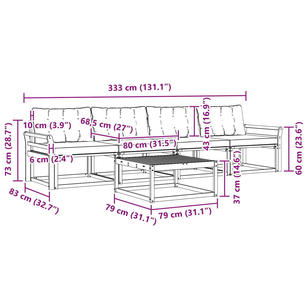 Outdoor-Sofagarnitur 5 pcs Weiß und Hellgrau 79 x 79 x 37 cm
