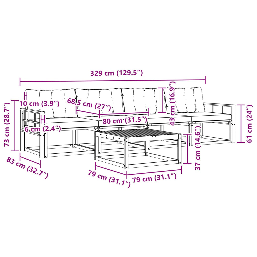 Outdoor-Sofagarnitur 5 pcs Weiß und Creme 79 x 79 x 37 cm