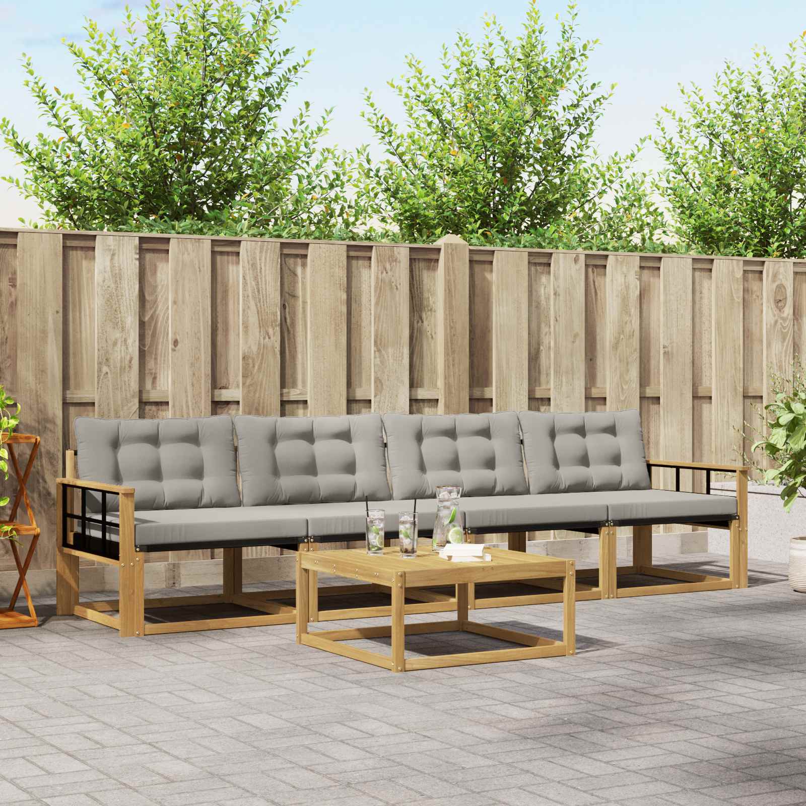 Outdoor-Sofagarnitur 5 pcs Weiß und Hellgrau 79 x 79 x 37 cm