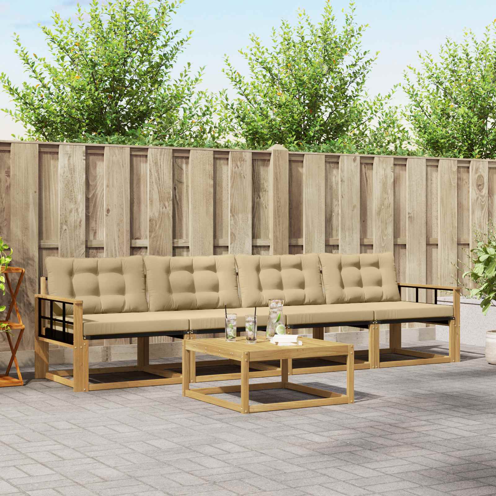 Outdoor-Sofagarnitur 5 pcs Weiß und Beige 79 x 79 x 37 cm