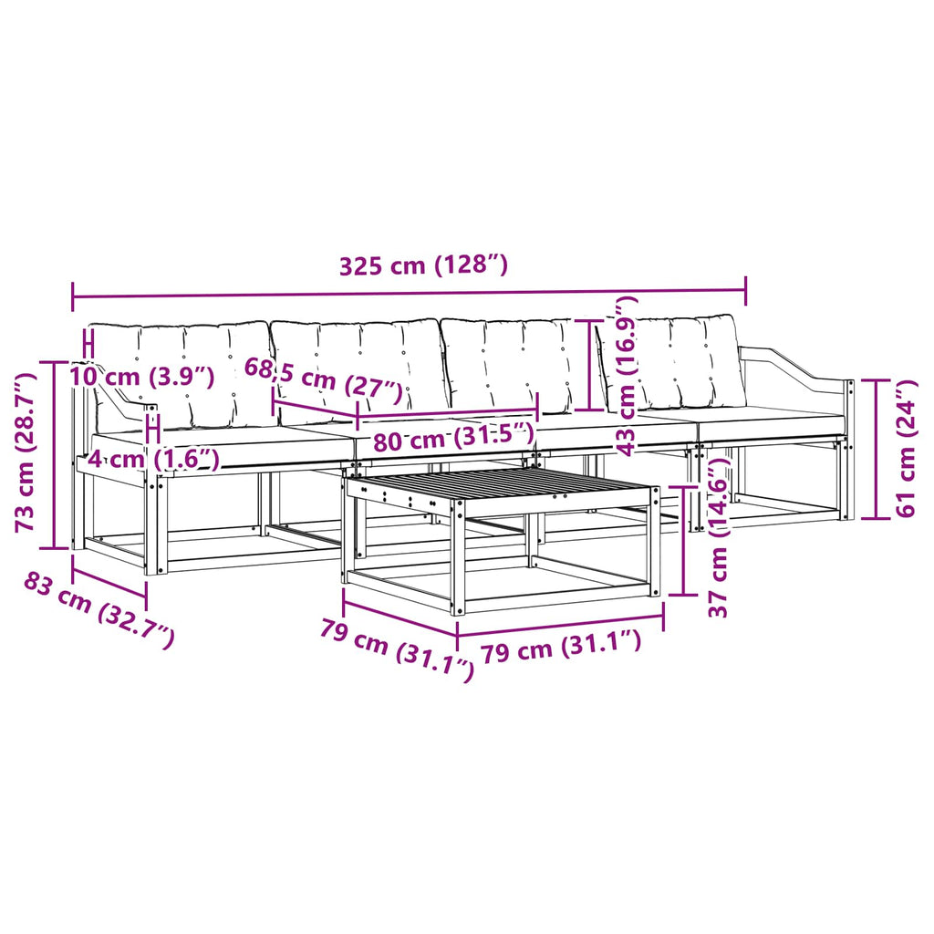 Outdoor-Sofagarnitur 5 pcs Weiß und Creme 79 x 79 x 37 cm