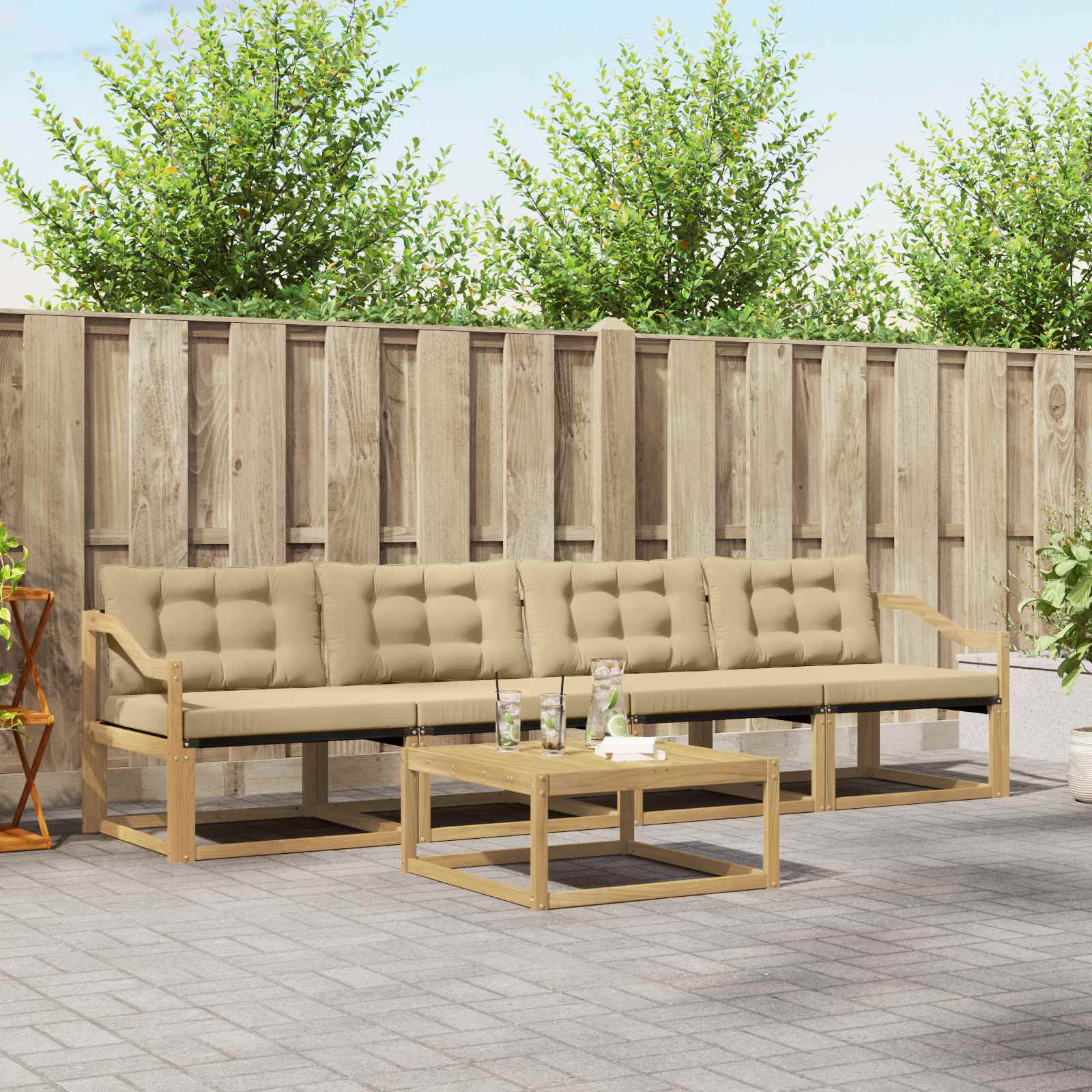 Outdoor-Sofagarnitur 5 pcs Weiß und Beige 79 x 79 x 37 cm